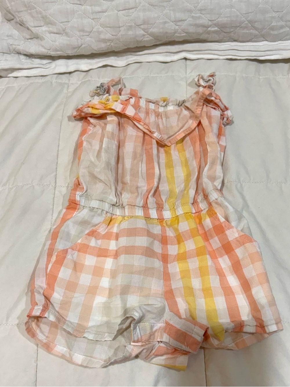 OshKosh B'gosh Peach, Yellow & White Gingham Girls Romper